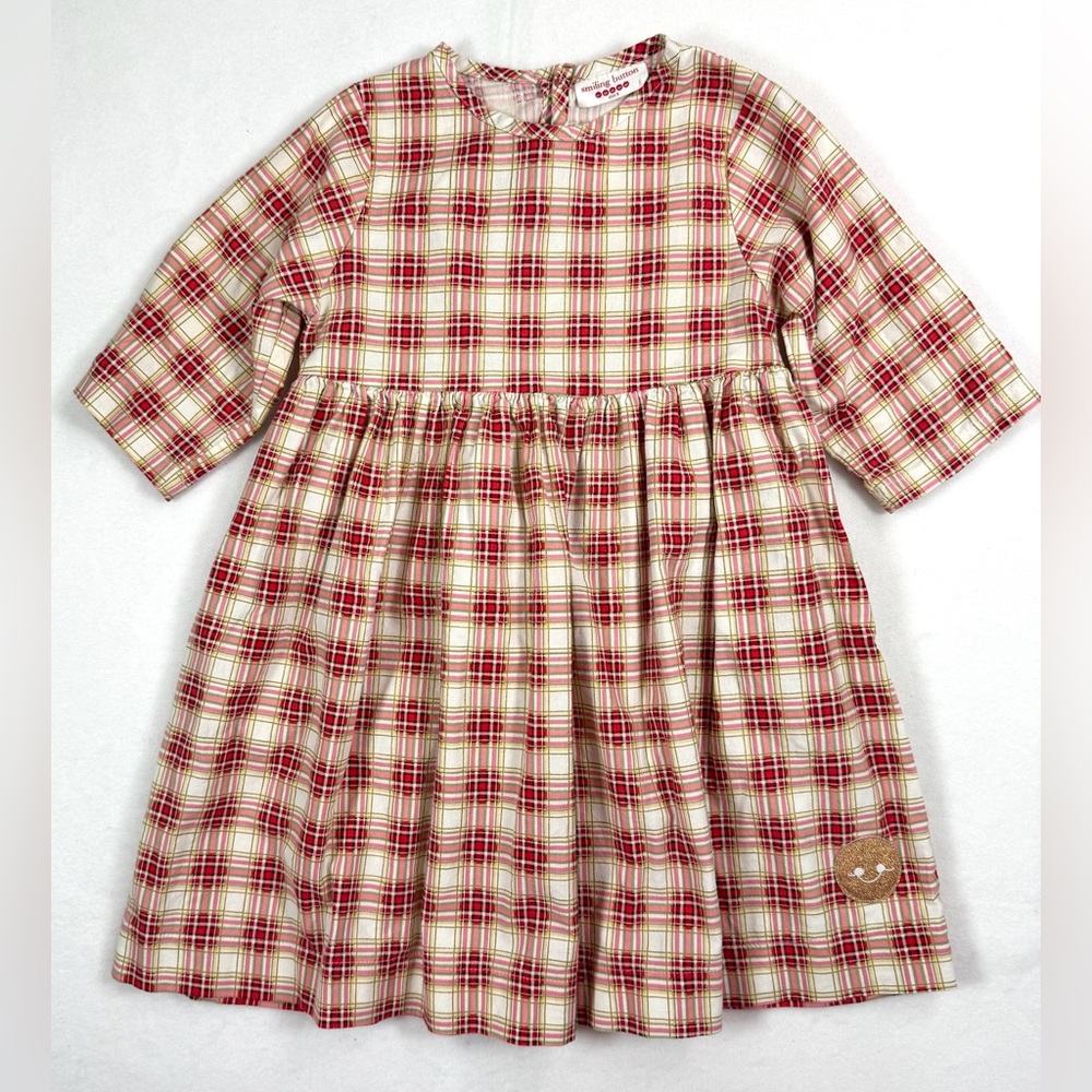 SMILING‎ BUTTON Girls' Tartan Plaid Long Sleeve Countryside Dress Playful Size 5
